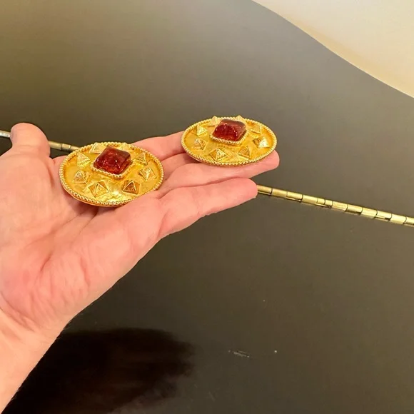 DOMINIQUE AURIENTIS PARIS 80’S VINTAGE RETRO RUNWAY RARE GLAM GRIPOIX EARRINGS - Picture 5 of 17